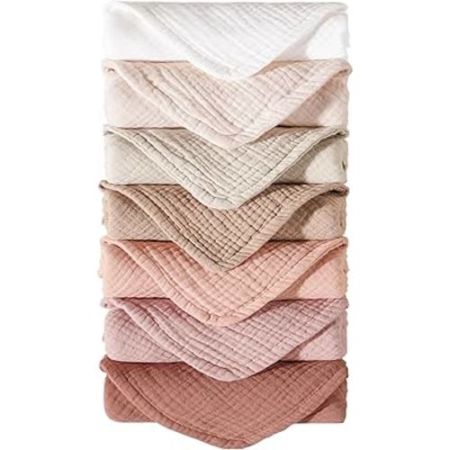 Konssy Muslin Baby Burp Cloths Sets for Unisex- 7 Pack Soft 100% Cotton Burping Clothes for Newborn,Baby Girls and Boys