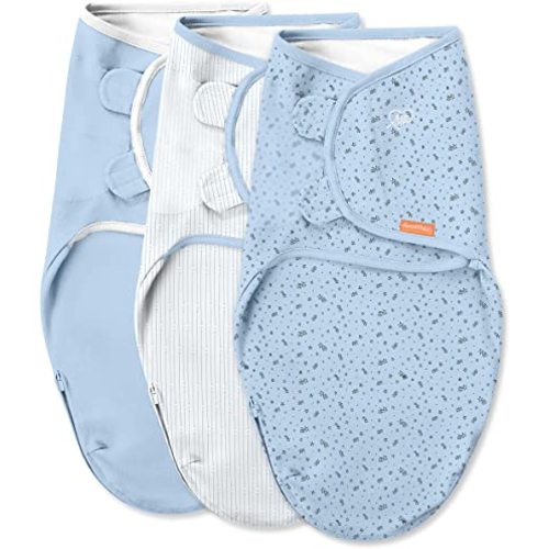 SwaddleMe by Ingenuity Easy Change Swaddle with Easy Change Zipper in Size Small/Medium, For Baby (Ages 0-3 Months), 7-14 Pounds, Up to 26 Inches Long, 3-Pack - Shooting Stars