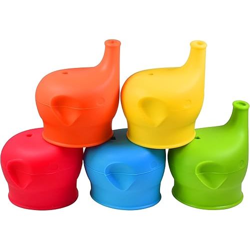 Silicone Sippy Cup Lids, 5 Packs Elephant Spill-Proof Sippy Cup for Babies, Toddlers and Kids