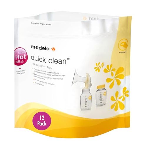 Medela Quick Clean MicroSteam Bags, Sterilizing Bags for Bottles Breast Pump Parts Eliminates 99.9 of Common Bacteria Germs Disinfects Most Breastpump Accessories, Yellow, 12 Pack