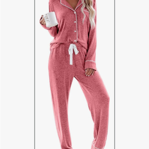Aamikast Women's Pajama Sets Long Sleeve Button Down Sleepwear Nightwear Soft Pjs Lounge Sets