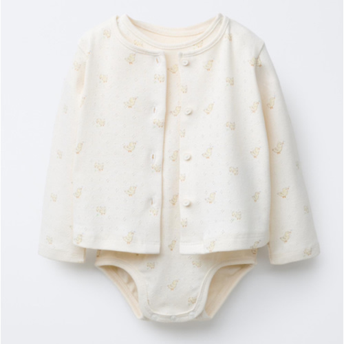 PACK OF PRINTED POINTELLE BODYSUIT AND JACKET - Oyster-white | ZARA United States