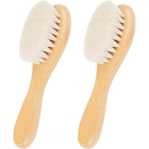 Baby Hair Brush, 2 Pcs Baby Hair Brush with Wooden Handle, Natural Soft Goat Bristles Cradle Cap Brush for Newborns & Toddlers