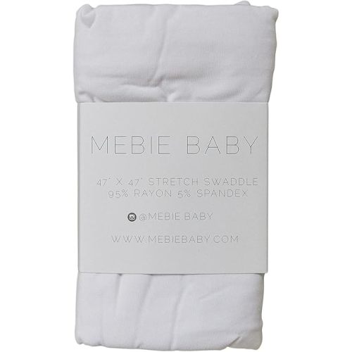 Mebie Baby White Stretch Swaddle, Modern and Neutral Swaddle Blanket for Baby Girl or Boy, Soft Baby Blankets, Newborn Swaddle Blanket, 0-3 Month, Comfy Wrap, Baby Essentials & Gifts (47" x 47")