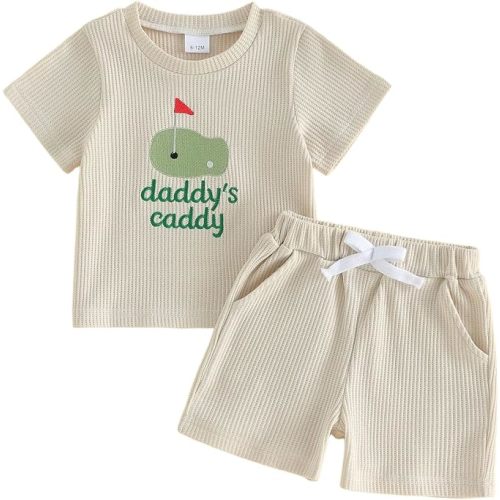 WZTYYDS Summer Baby Boy Clothes 6 12 18 24 Months Golf Embroidery Waffle Outfit 2T 3T Short Sleeve Tshirt Toddler Shorts Set