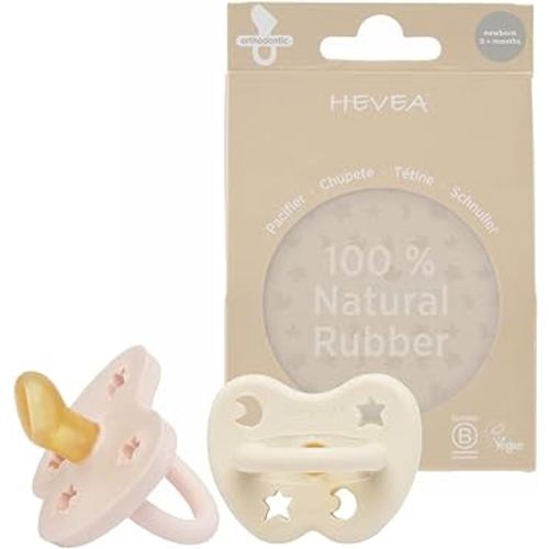 HEVEA Natural Rubber Pacifier ORTHODONTIC Newborn 0+ Months Two-Pack - Powder Pink & Milky White