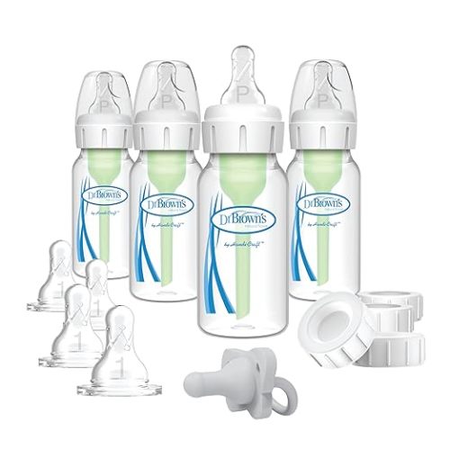 Dr. Brown's Options+ Slow Flow Preemie and Newborn Anti-Colic Bottle Set with 4oz Bottles and HappyPaci