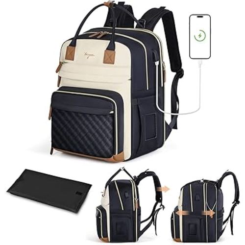 Extra Large Diaper Bag Backpack, Diaper Bag for 2 Kids, Twin Diaper Bag 25-37L Expandable with Changing Pad and USB Charging Port, Apricot & Black