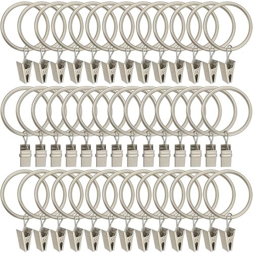 40 Pack Metal Curtain Rings with Clips, Curtain Clip Rings Hooks for Hanging Drapery Drapes Bows, Curtain Rod Rings 1.5 inch Interior Diameter, Matte Silver