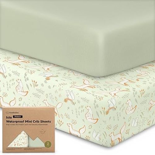 2-Pack Waterproof Pack and Play Sheets,Mini Crib Sheets Fitted for Boy,Girl - Viscose From Bamboo Pack N Play Sheets for Graco Pack and Play Mattress,Toddler Playard Baby Crib Sheets Neutral (Foxtrot)