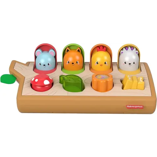 Fisher-Price Baby Toy Hide & Peek Pop-Up Animal-Themed Sensory Activity with Wood Accents & Sounds for Ages 9+ Months