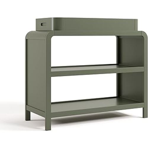 Storkcraft Santos Changing Table (Olive) – GREENGUARD Gold Certified Baby Changing Table, Solid Wood Changing Table for Baby, Removable Changing Topper Fits Standard-Size Changing Pad
