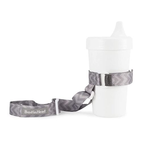 BooginHead Baby Toddler SippiGrip Sippy Cup Holder Strap, Go Go Chevron, Gray