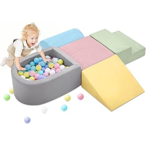 Climbing Toys for Toddlers 1-3, Foam Climbing Blocks and Ball Pit for Baby, 5-Piece Soft Foam Toddlers Climbing Toys,Climbing Crawling Toys Soft Foam Blocks Activity Play Set(Balls not Included)