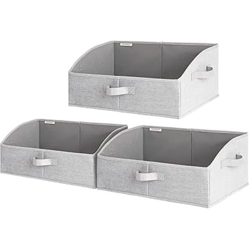 StorageWorks Closet Storage Bins, Trapezoid Organizer Box for Shelves, Fabric Clothes Bin, Foldable Organizing Baskets with Handles, Jumbo, Light Grey, 3-Pack