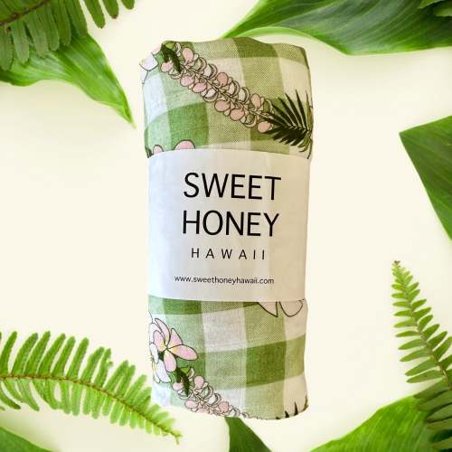 Plumeria Gingham Green Bamboo Swaddle Blanket