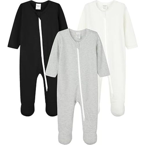 HAJAKADAS-Y Baby Boys' Girls' Cotton Sleep and Play Pjs, Snug Fit Footed 2-Way Zip Closure Coveralls,Pajamas with Feet