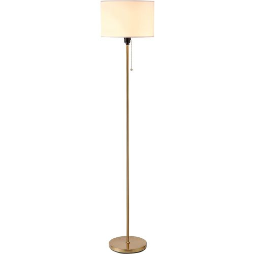 O’Bright Ted - Drum Shade Standing Lamp, Pull Chain Switch, E26 Socket, Modern Minimalist Design, Simple Floor Lamp for Living Room, Bedroom, Office, Antique Brass