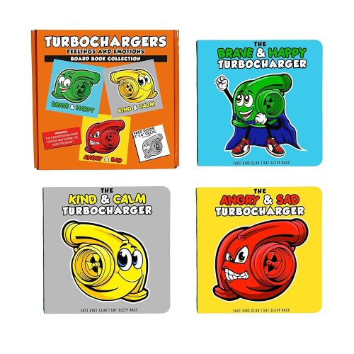 Turbochargers Feelings and Emotions Books Board Book Collection Box Set (Brave and Happy, Kind and Calm, Angry and Sad, Baby Book, Children's Book, Toddler Book)
