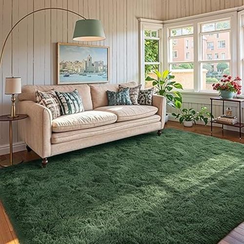 5x8 Green Area Rugs for Living Room Fluffy Shag Rug,1.7'' Plush Bedroom Grass Carpet for Kids Teens Indoor Classroom Home Decor Aesthetic