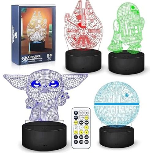 3D Night Light,4 Pattern with Timing Function Toys LED Night Lamp for Room Decor,Great Christmas Birthday Gifts for Kids and Fans Boys Girls Men