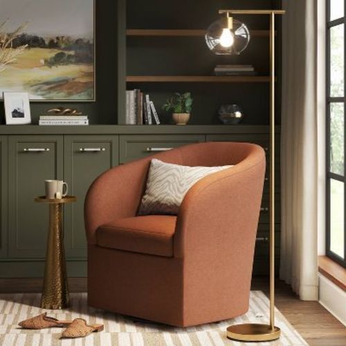 Brass Floor Lamp With Glass Shade - Threshold™: Modern Standing Light, Etl Listed, Metal Body