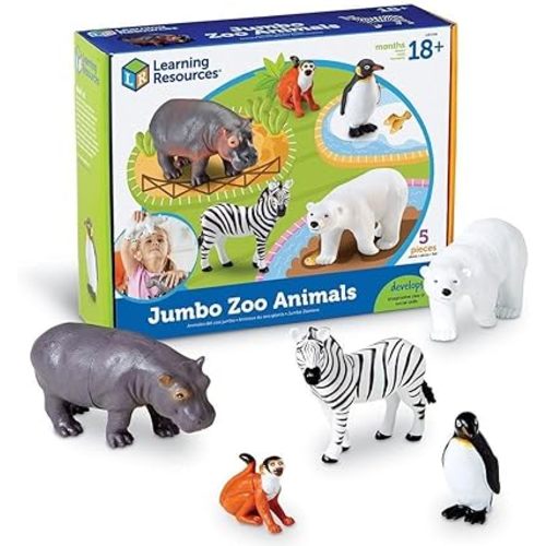 Learning Resources Jumbo Zoo Animals I Monkey, Penguin, Zebra, Polar Bear, and Hippo, 5 Animals, Ages 2+