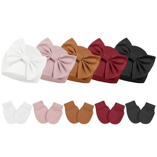 Century Star Newborn Girls Hats Baby Hat and Mitten Set Big Bow Knit Infant Headbands Winter Baby Hat for Girls