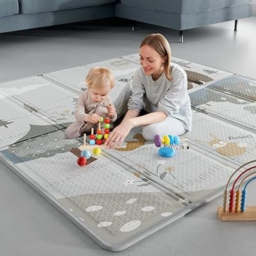 Fodoss Baby Play Mat, 59x59inch Play Mat, 0.4 in Thick Waterproof Playmat for Babies,Kids Foam Play Mat,Waterproof, Carlwing Mat for Baies, Neutral Design Play Mat