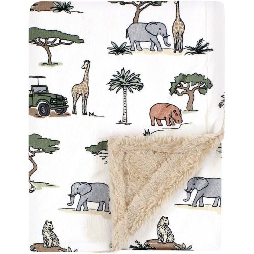 Hudson Baby Unisex Baby Plush Blanket with Furry Binding and Back, Going On Safari, One Size