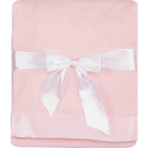 Thermal Waffle Weave Baby Blanket with Satin Nylon Trim (Pink), Oversized