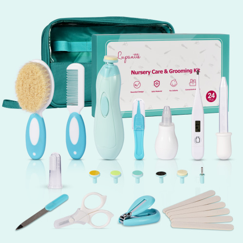 Lupantte 24 in 1 Baby Healthcare and Grooming Kit, Baby Nursery Kit Baby Electric Nail Trimmer Set, Nursery Care Kit Green