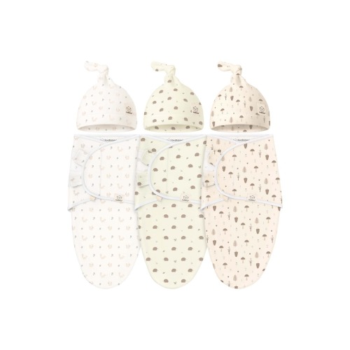 3-Pack Soothe Swaddle Wraps with Knot Hats, Medium