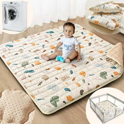 Beavtaens Baby Play Mat for Floor, Fits 50x50 Playpen, Super Soft, Anti-Slip, for Age 0-4 (Boho)