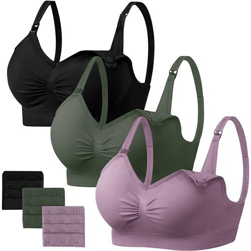 Angelhood Womens Seamless Sleep Nursing Bra,Breastfeeding Maternity Bra with Remove Bra Pads Extenders Pack of 3