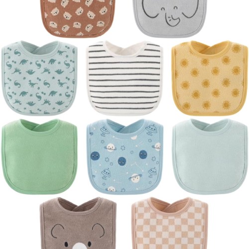 The Peanutshell Baby Boy or Girl Terry Bibs Set of 10-100% Cotton, Soft, Absorbent Baby Bibs for Boys and Girls, Unisex Toddler Baby Boy or Girl Bibs Set, Newborn & Infant Bib - Soft Neutral