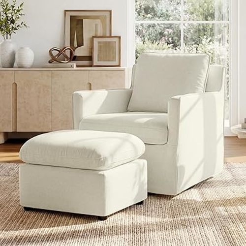 KISLOT Swivel Accent Chair with Ottoman, Rocking Recliner 360 Degree Swivel Armchair Machine-Washable Cover for Nursery Living Room Bedroom