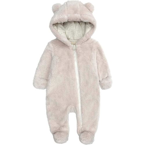 Newborn Baby Jumpsuit Hooded Fleece Rompers Long Sleeve Onesies Outwear Outfits - (0-3)month - Beige
