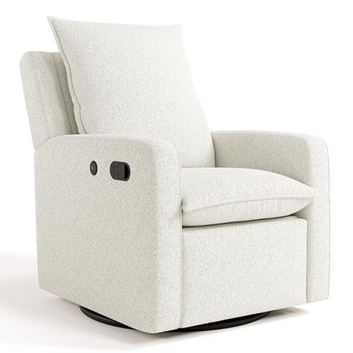 Storkcraft Timeless Recliner Glider with USB Charging Port (Ivory Boucle) - Ultimate Nursery Rocking Chair, Baby Glider Chair for Nursery, 360° Swivel Recliner, Plush Upholstery