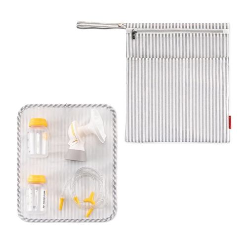 Wet Dry Bag for Breast Pump Parts Storage, Waterproof Pump Parts Bag with Place Mat for Moms Pumping at Work-Straps