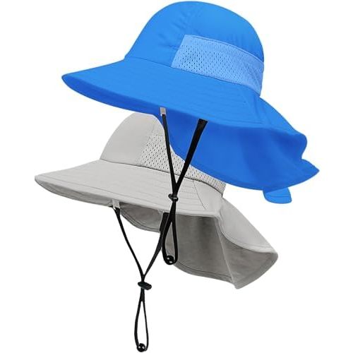 2-Pack Toddler Baby Sun Hat Kids Summer UPF 50+ for Boys Girls Adjustable Beach Hats with Bucket Wide Brim Age 1-7 Years