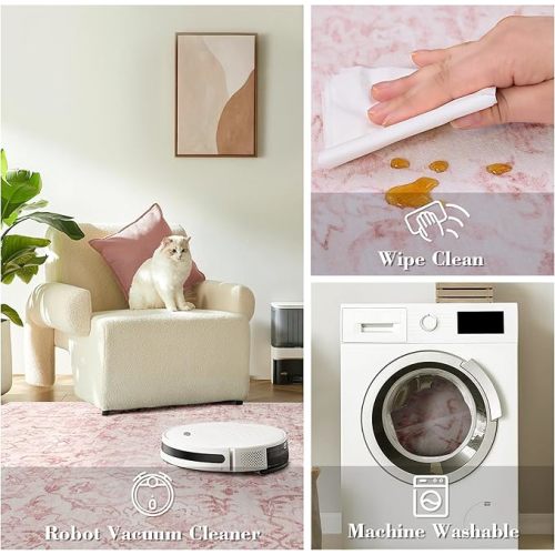 Pink Area Rugs 8x10 Rugs for Living Room, Traditional Washable Rugs for Bedroom Distressed Large Area Rug Living Room Rug Non Slip Rug Carpet for Dining Nursery