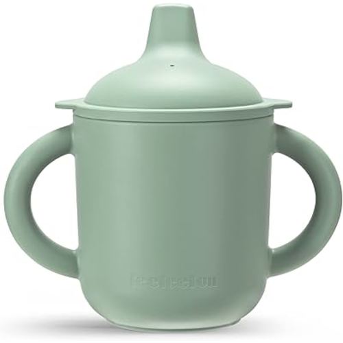 Leeleelon® Silicone Sippy Cup for 6+ Month Old, 6 Oz, 100% Leak-Proof Sippy Cup for Baby with Handles, Platinum Silicone (Cambridge Blue)