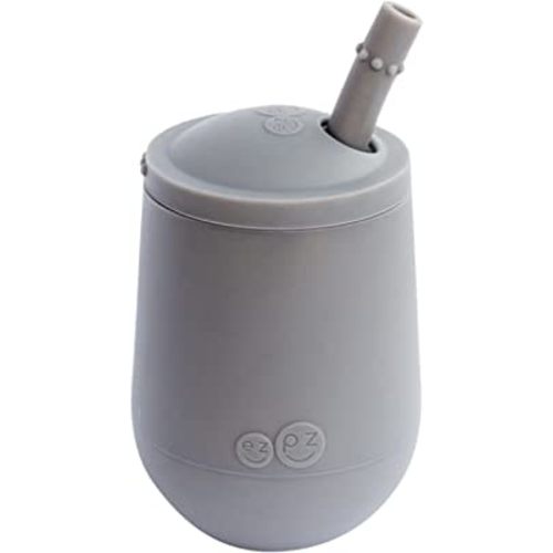 ez pz Mini Cup + Straw Training System - 100% Silicone Training Cup for Infants + Toddlers - Designed by a Pediatric Feeding Specialist - 9 Months+ (Gray)