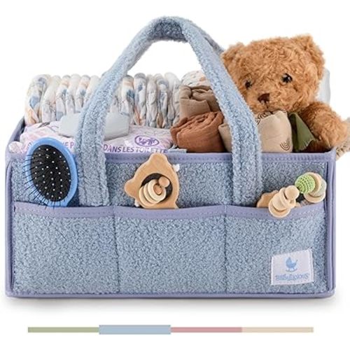 Babylicious Baby Diaper Caddy Organizer | Changing Table Organizer for Wipes and Diapers | Teddy Diaper Organizer for Changing Table | Newborn Essentials Must Haves for Parents - Misty Blue