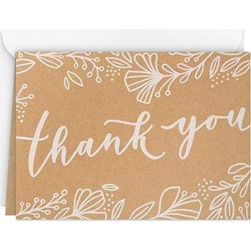 Hallmark Bulk Kraft Thank You Notes (100 Blank Cards with Envelopes) for Weddings, Engagement Parties, Bridal Showers