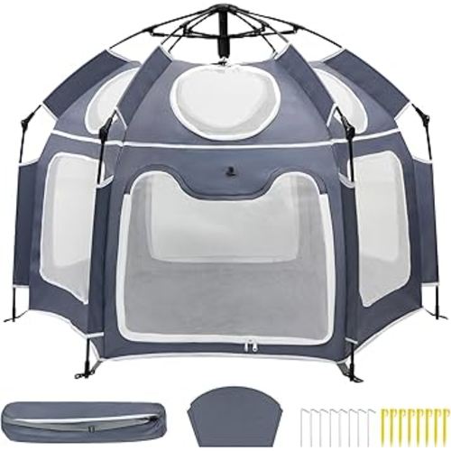 Baby Playpen with UV Canopy, Portable 1-Click Set Up Baby Tent, Toddler Play Yard for Indoor, Outdoor, Foldable Playpen for Beach, Camping, Home, Lightweight Versatile Kids Tent, with Travel Bag