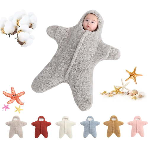 Baby Starfish Onesie, Thick Imitation Fleece Starfish Newborn Sleeping Bag, Infant Footie Jumpsuit Winter Warm Outfits