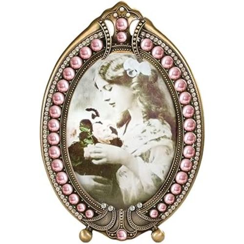 Vintage Pearl Metal 4x6 Inch Picture Frame Home Decoration Oval Photo Frame for Art Tabletop Display (Gold)