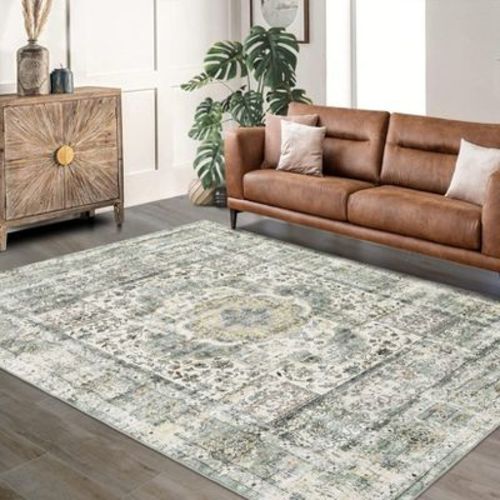 Washable Vintage Floral Medallion Area Rugs, Retro Accent Non Slip Throw Carpet for Bedroom Living Room